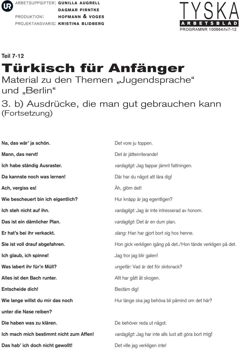 Alles ist den Bach runter. Entscheide dich! Wie lange willst du mir das noch Det vore ju toppen. Det är jätteirriterande! Jag tappar jämnt fattningen. Där har du något att lära dig! Äh, glöm det!