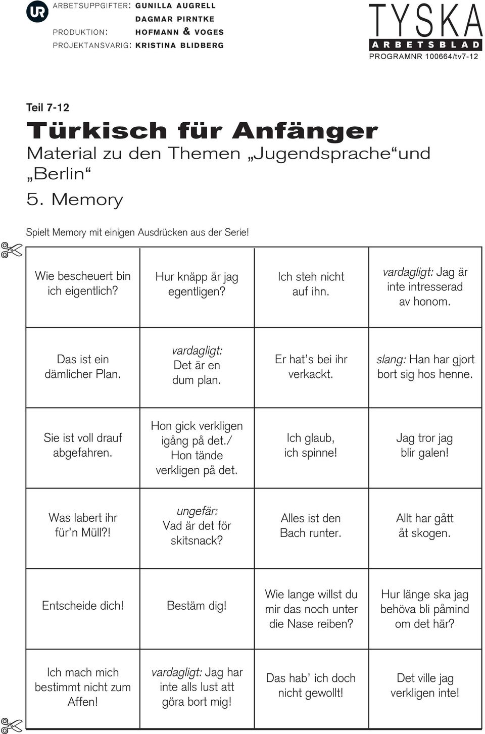 / Hon tände verkligen på det. Ich glaub, ich spinne! Jag tror jag blir galen! Was labert ihr für n Müll?! ungefär: Vad är det för skitsnack? Alles ist den Bach runter. Allt har gått åt skogen.