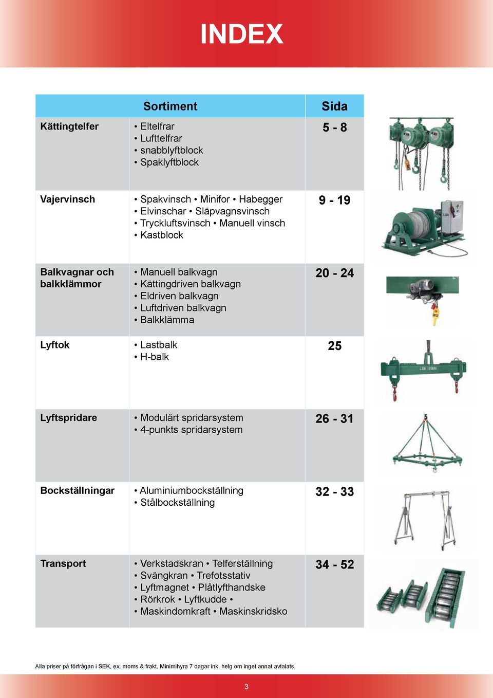 Modulärt spridarsystem 4-punkts spridarsystem 26-31 Bockställningar Aluminiumbockställning Stålbockställning 32-33 Transport Verkstadskran Telferställning Svängkran Trefotsstativ