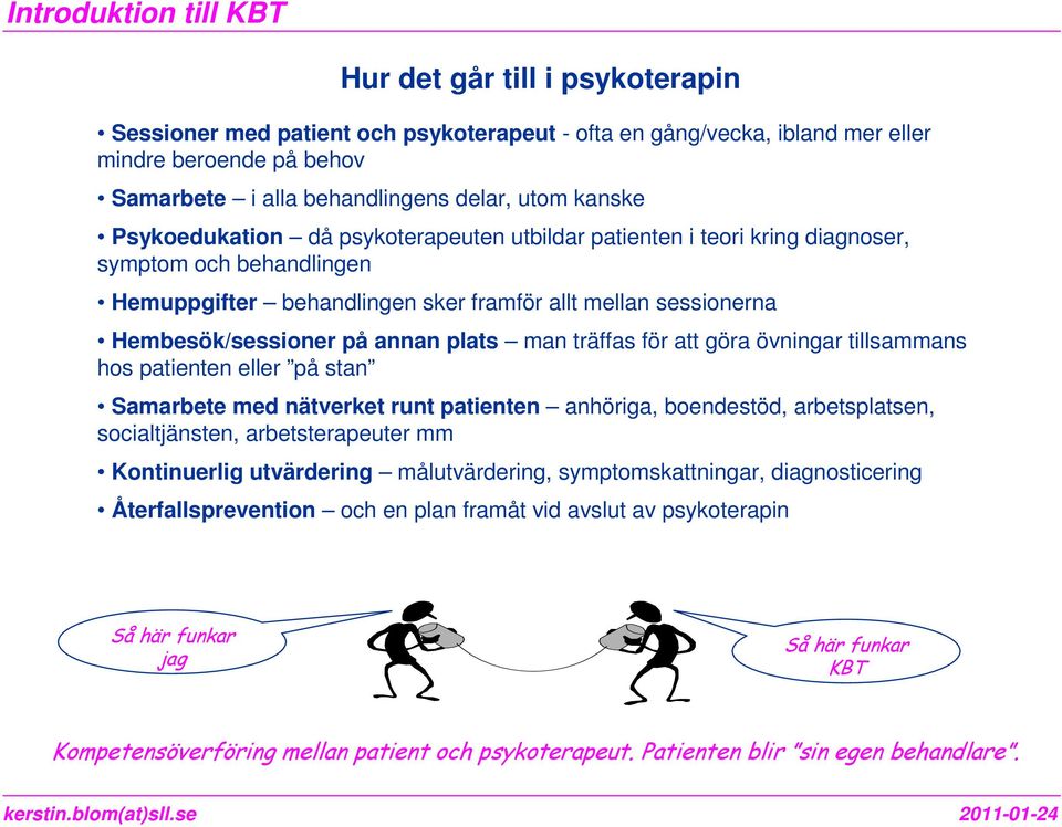 man träffas för att göra övningar tillsammans hos patienten eller på stan Samarbete med nätverket runt patienten anhöriga, boendestöd, arbetsplatsen, socialtjänsten, arbetsterapeuter mm Kontinuerlig