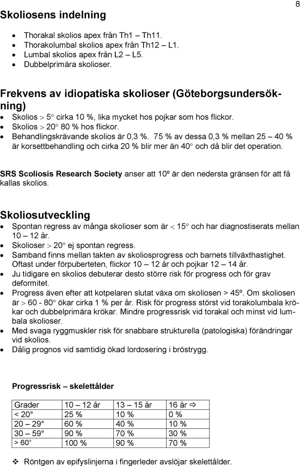 75 % av dessa 0,3 % mellan 25 40 % är korsettbehandling och cirka 20 % blir mer än 40 och då blir det operation.