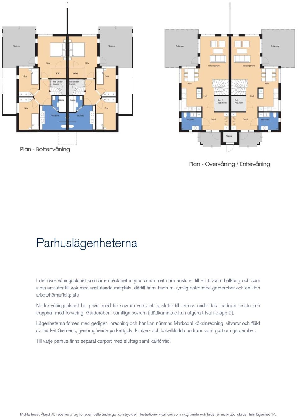 Garderober i samtliga sovrum (klädkammare kan utgöra tillval i etapp 2).