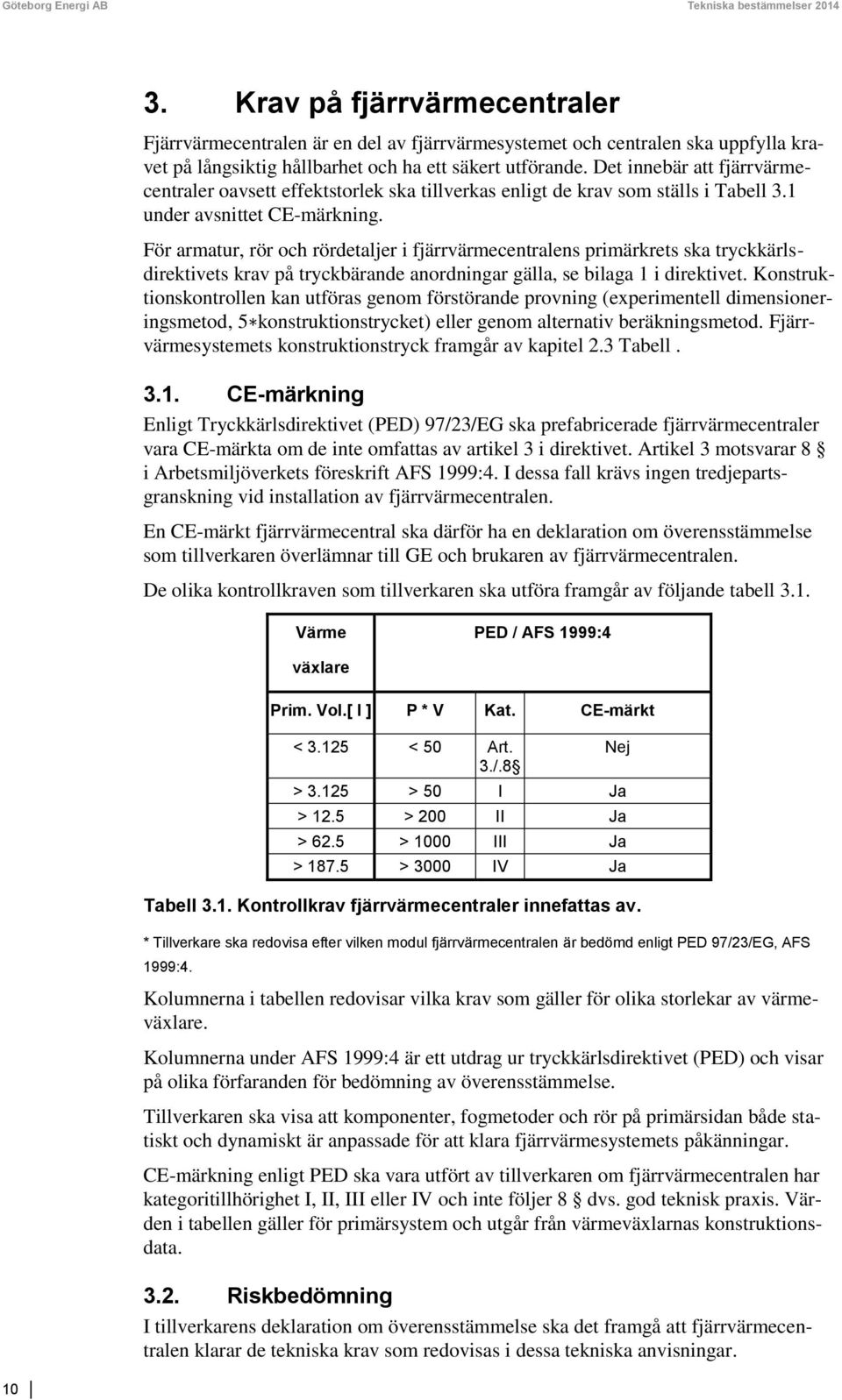 Det innebär att fjärrvärmecentraler oavsett effektstorlek ska tillverkas enligt de krav som ställs i Tabell 3.1 under avsnittet CE-märkning.