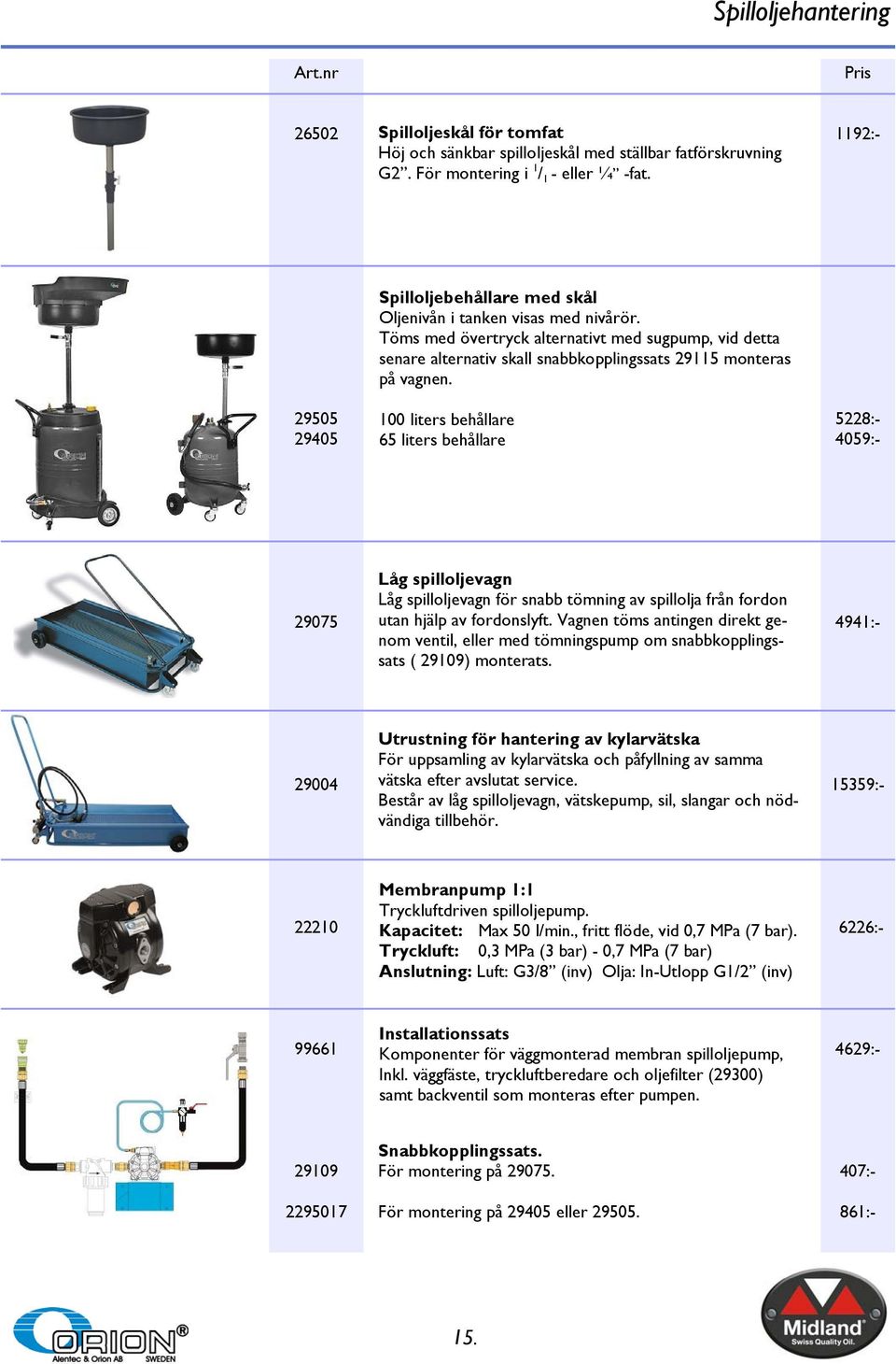 Töms med övertryck alternativt med sugpump, vid detta senare alternativ skall snabbkopplingssats 29115 monteras på vagnen.