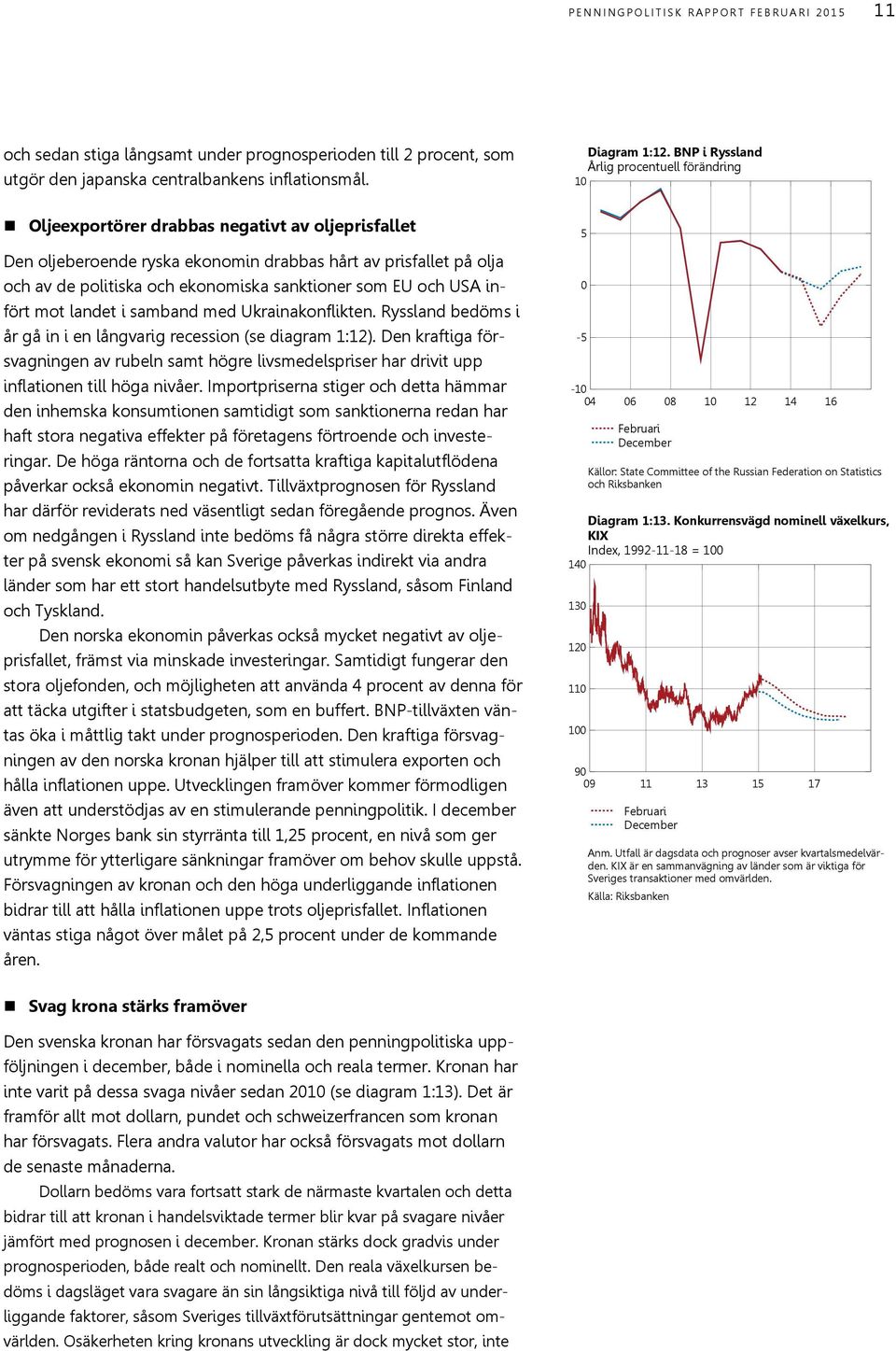 samband med Ukrainakonflikten. Ryssland bedöms i år gå in i en långvarig recession (se diagram 1:1).