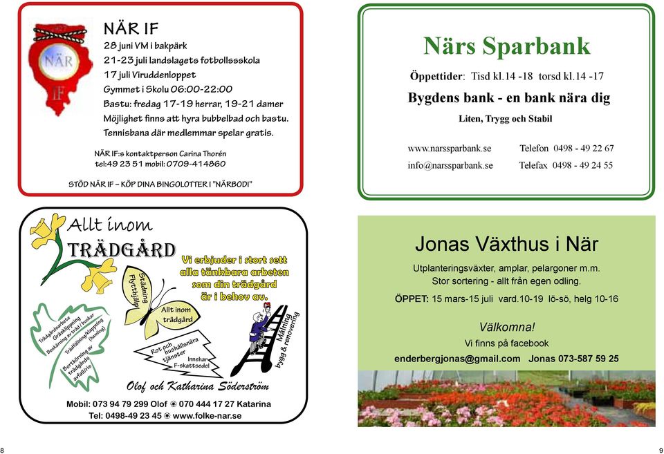 14-17 Bygdens bank - en bank nära dig Liten, Trygg och Stabil www.narssparbank.se Telefon 0498-49 22 67 info@narssparbank.