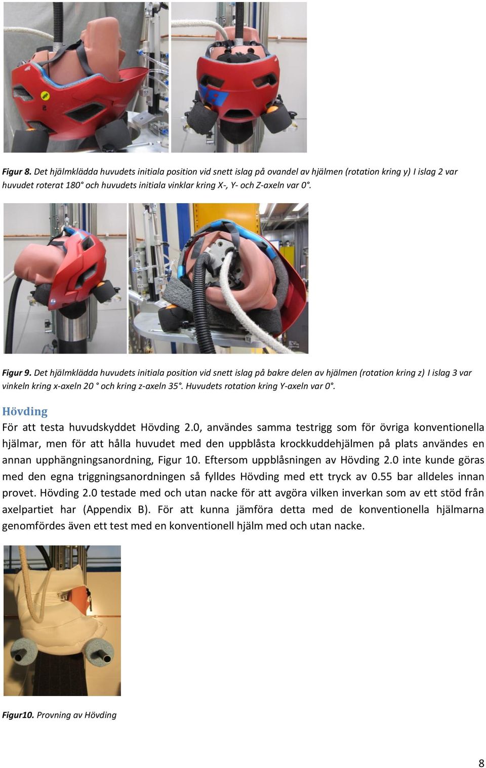 Figur 9. Det hjälmklädda huvudets initiala position vid snett islag på bakre delen av hjälmen (rotation kring z) I islag 3 var vinkeln kring x-axeln 20 och kring z-axeln 35.