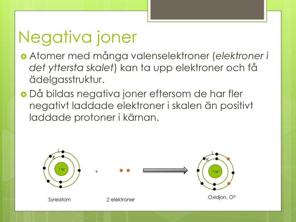 Då bildas negativa joner eftersom de har fler negativt laddade elektroner i