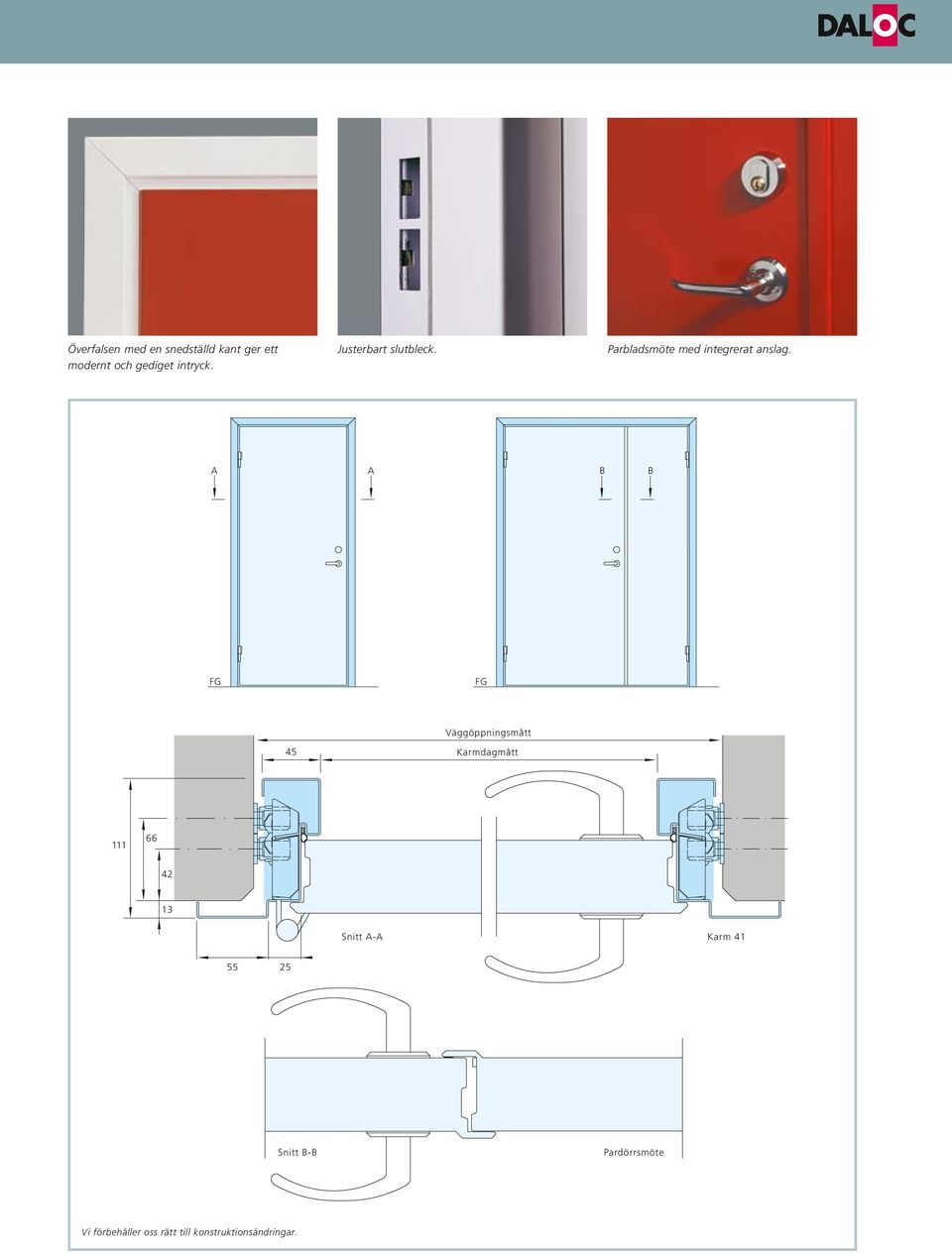 B B FG FG Väggöppningsmått 45 Karmdagmått 111 66 42 13 Snitt - Karm 41 55