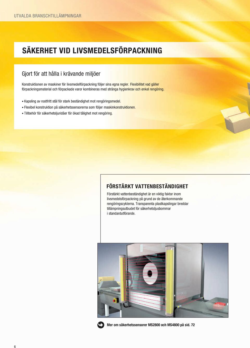Flexibel konstruktion på säkerhetssensorerna som följer maskinkonstruktionen. Tillbehör för säkerhetsljuridåer för ökad tålighet mot rengöring.