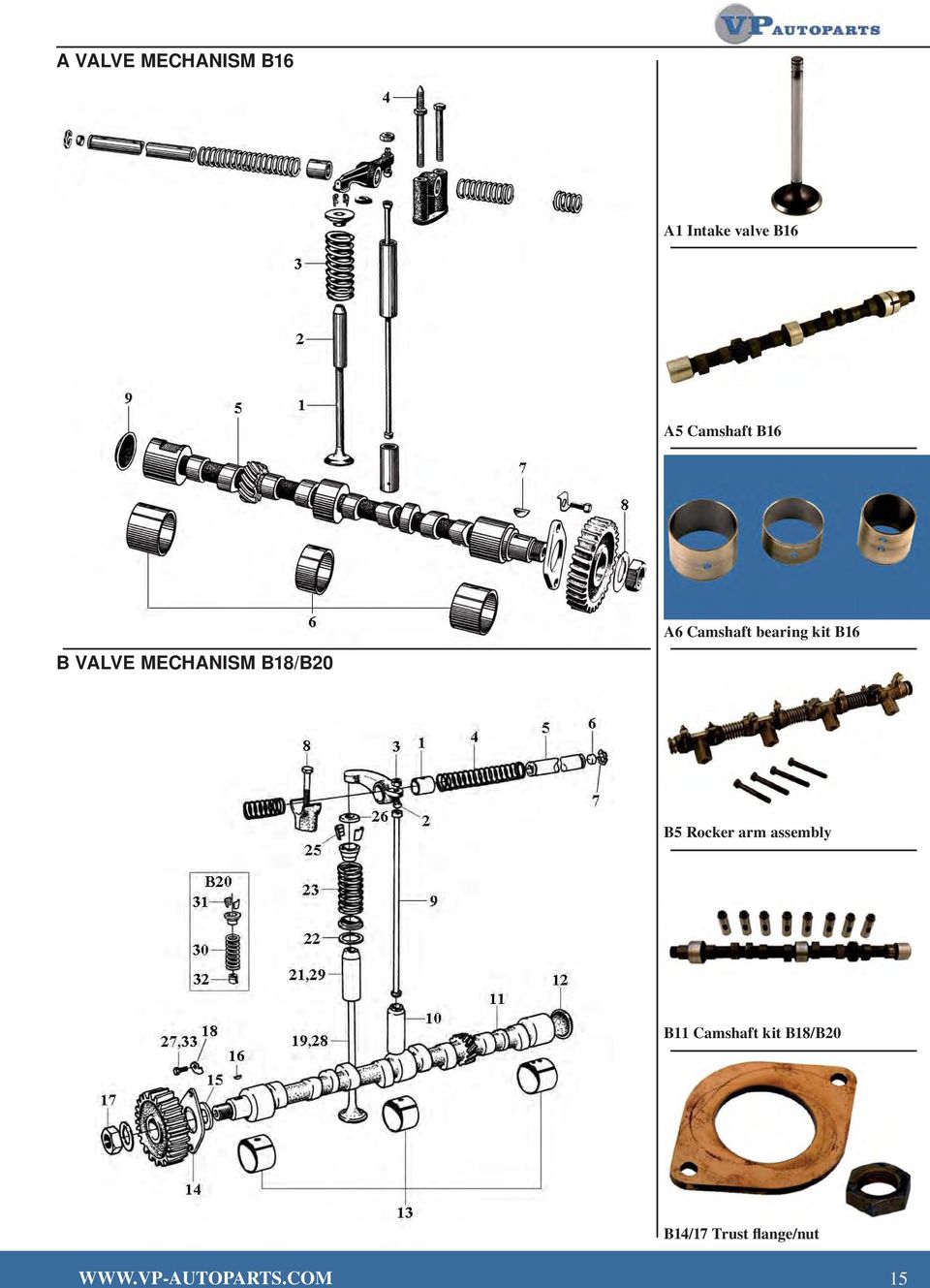 Camshaft bearing kit B16 B5 Rocker arm assembly B11