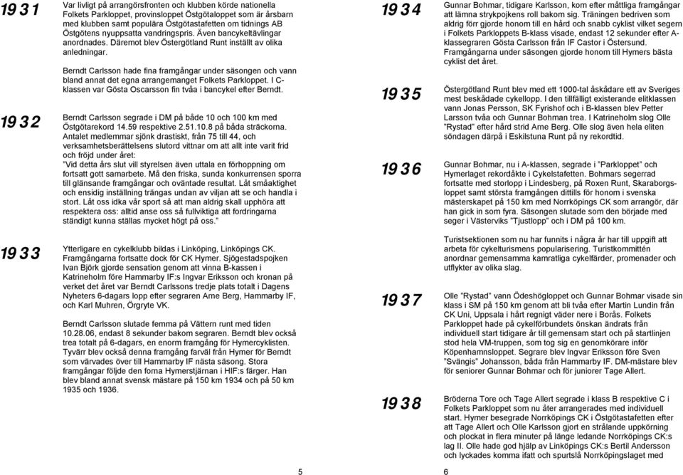 Berndt Carlsson hade fina framgångar under säsongen och vann bland annat det egna arrangemanget Folkets Parkloppet. I C- klassen var Gösta Oscarsson fin tvåa i bancykel efter Berndt.