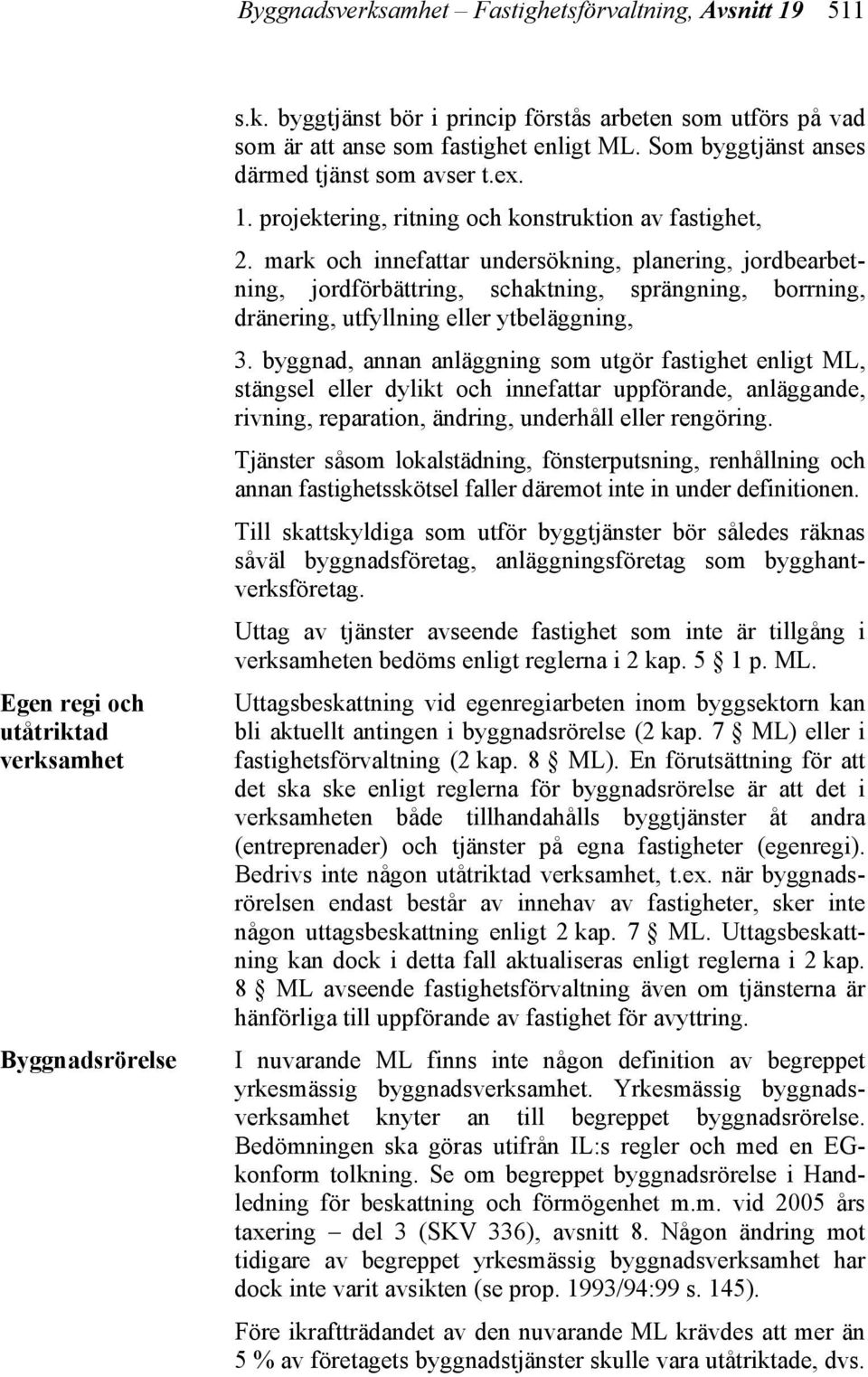 mark och innefattar undersökning, planering, jordbearbetning, jordförbättring, schaktning, sprängning, borrning, dränering, utfyllning eller ytbeläggning, 3.