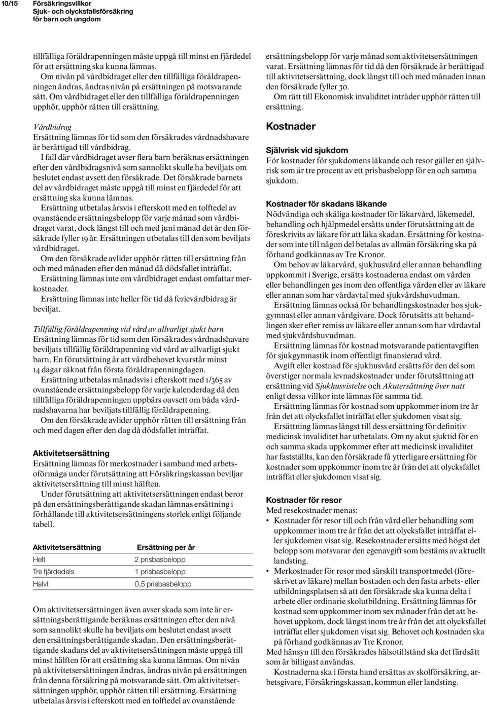 Om vårdbidraget eller den tillfälliga föräldrapenningen upphör, upphör rätten till ersättning. Vårdbidrag Ersättning lämnas för tid som den försäkrades vårdnadshavare är berättigad till vårdbidrag.