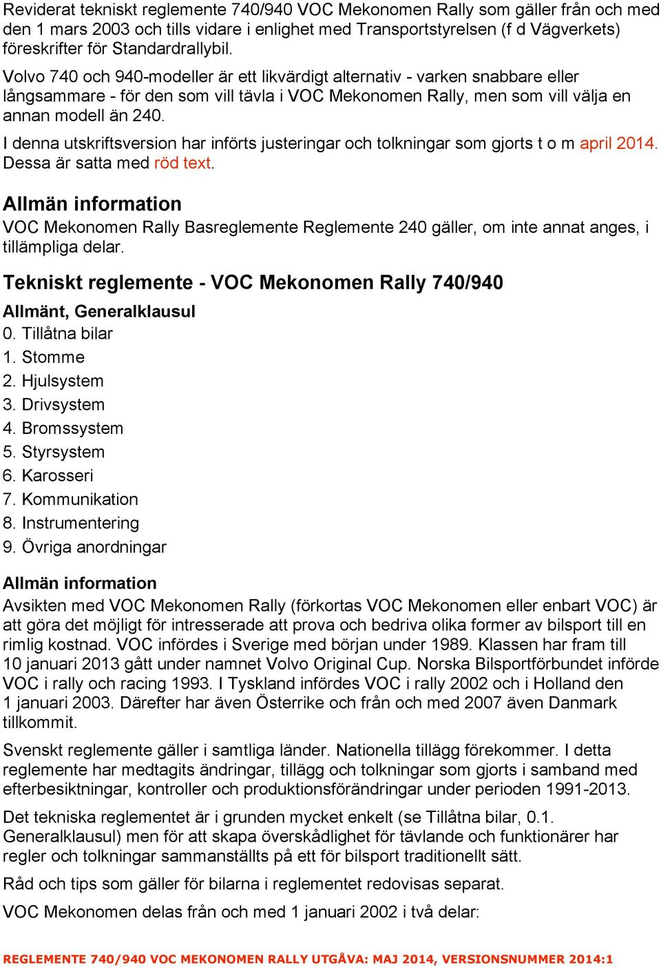 Tekniskt reglemente VOC Mekonomen Rally - PDF Free Download