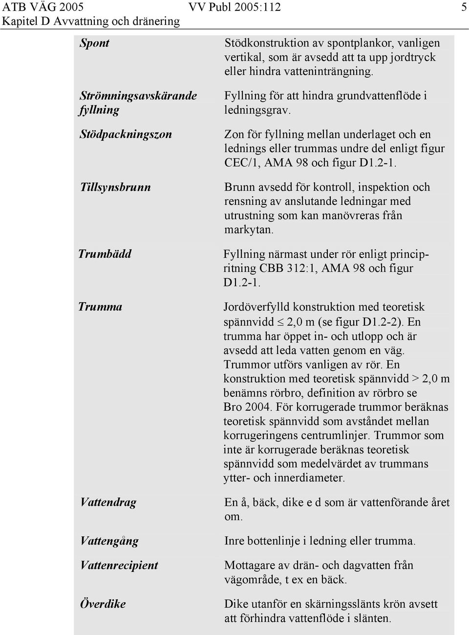 Zon för fyllning mellan underlaget och en lednings eller trummas undre del enligt figur CEC/1, AMA 98 och figur D1.2-1.