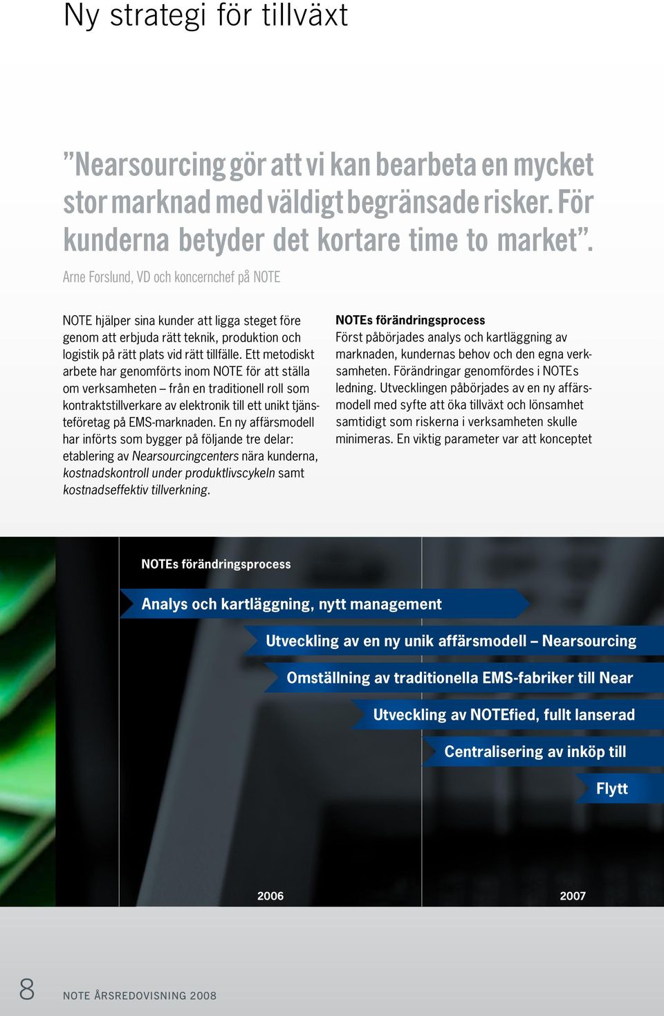 Ett metodiskt arbete har genomförts inom NOTE för att ställa om verksamheten från en traditionell roll som kontraktstillverkare av elektronik till ett unikt tjänsteföretag på EMS-marknaden.