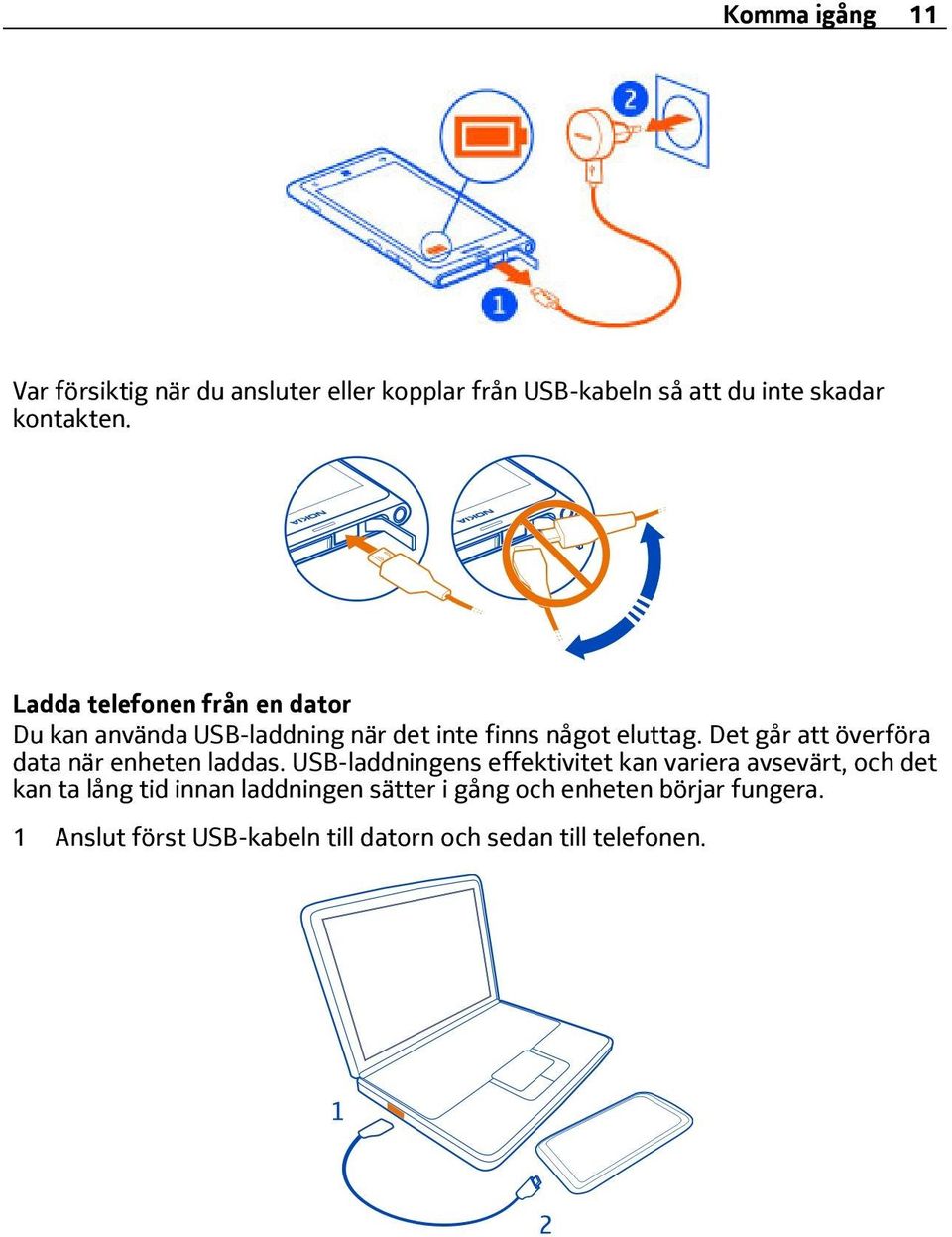 Det går att överföra data när enheten laddas.
