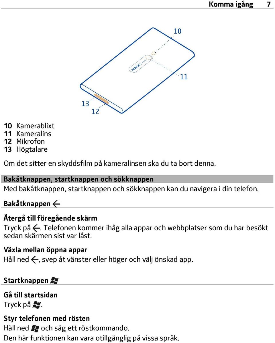 Bakåtknappen Återgå till föregående skärm Tryck på. Telefonen kommer ihåg alla appar och webbplatser som du har besökt sedan skärmen sist var låst.