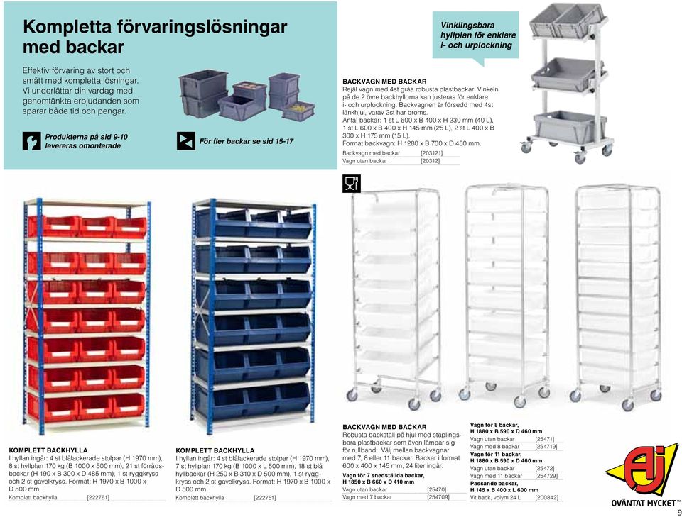 Produkterna på sid 9-10 levereras omonterade För fler backar se sid 15-17 Backvagn med backar Rejäl vagn med 4st gråa robusta plastbackar.