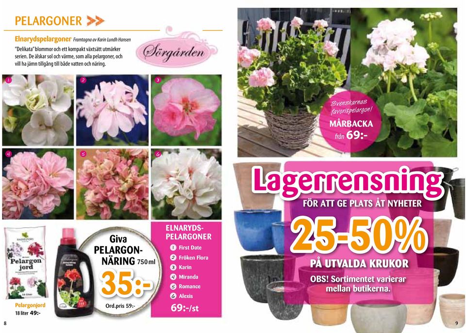 MÅRBACKA från 69:- 6 Lagerrensning FÖR ATT GE PLATS ÅT NYHETER Pelargonjord 8 liter 9:- Giva PELARGON- NÄRING 70 ml :- Ord.