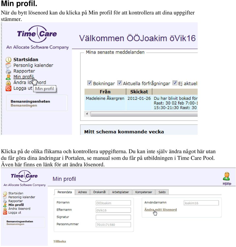 uppgifter stämmer. Klicka på de olika flikarna och kontrollera uppgifterna.