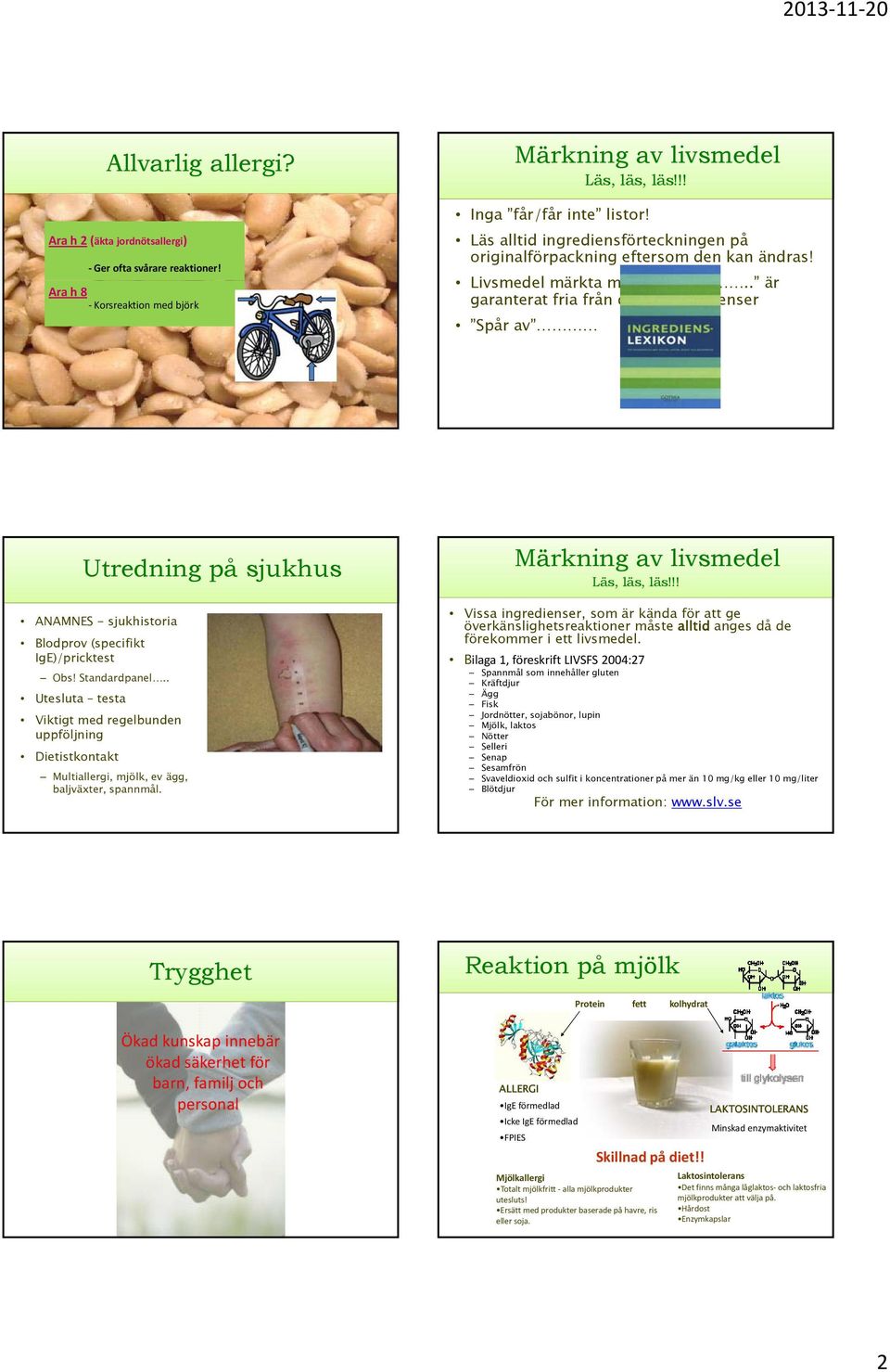 . är garanterat fria från dessa ingredienser Spår av Utredning på sjukhus ANAMNES - sjukhistoria Blodprov (specifikt IgE)/pricktest Obs! Standardpanel.