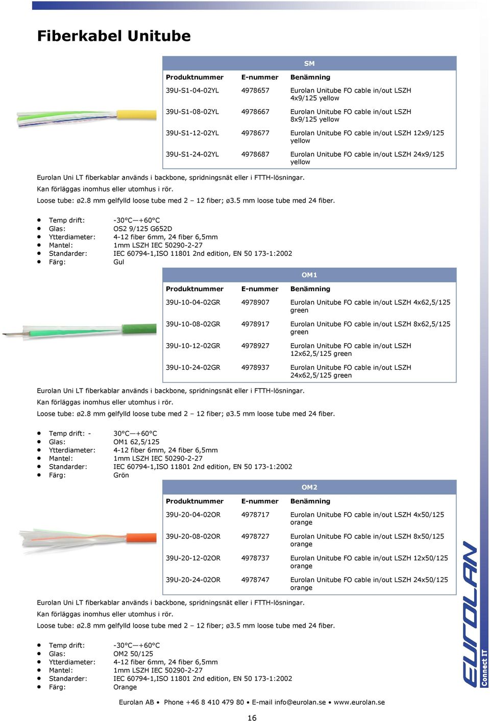 SM 39U-S1-04-02YL 4978657 Eurolan Unitube FO cable in/out LSZH 4x9/125 yellow 39U-S1-08-02YL 4978667 Eurolan Unitube FO cable in/out LSZH 8x9/125 yellow 39U-S1-12-02YL 4978677 Eurolan Unitube FO