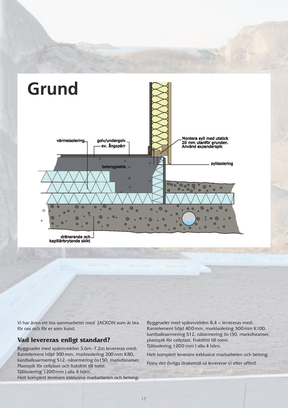 fraktfritt till tomt. Tjälisolering 1200 mm i alla 4 hörn. Helt komplett leverans exklusive markarbeten och betong.