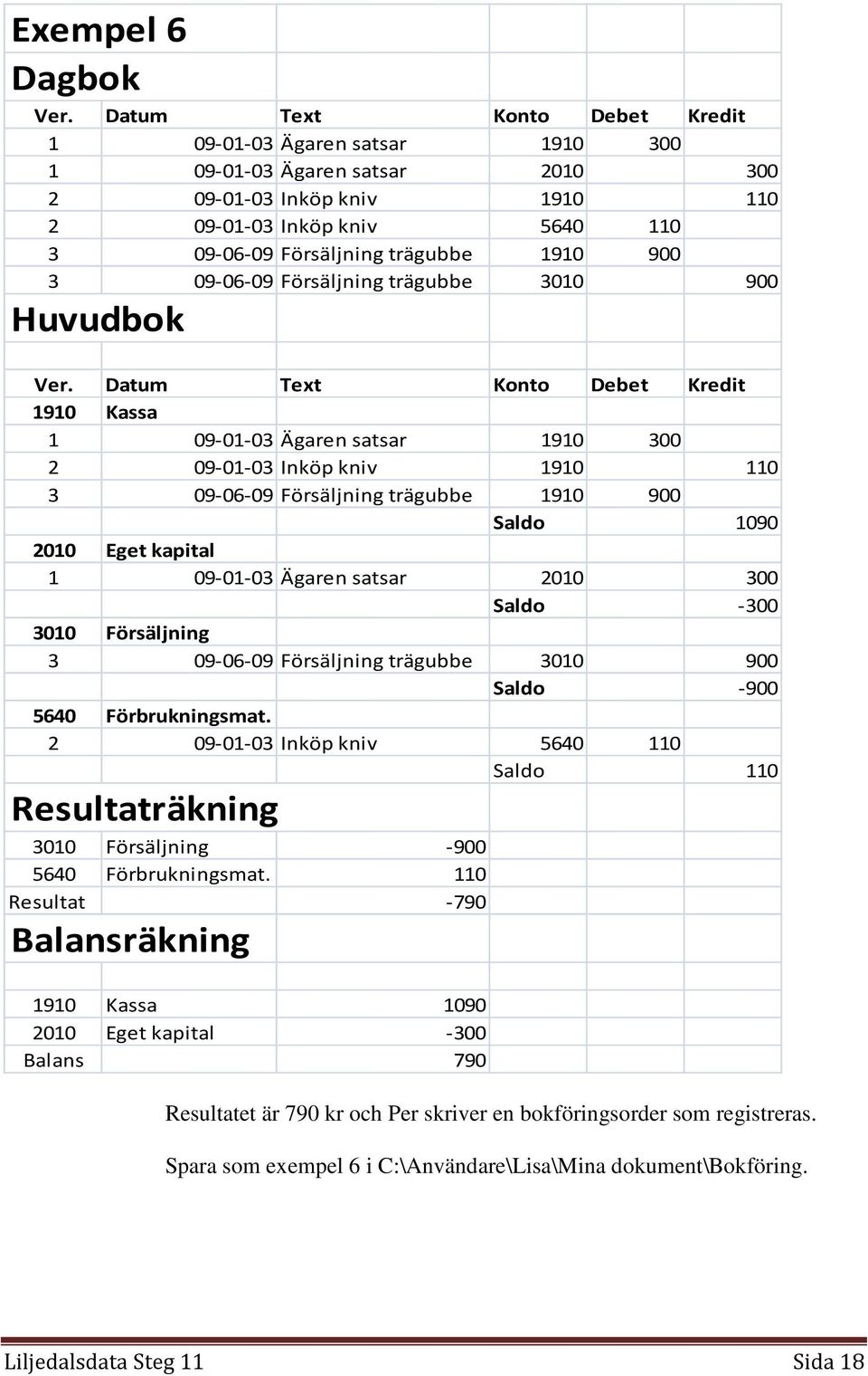 Ägaren satsar 2010 300 Saldo -300 3010 Försäljning 3 09-06-09 Försäljning trägubbe 3010 900 Saldo -900 5640 Förbrukningsmat.