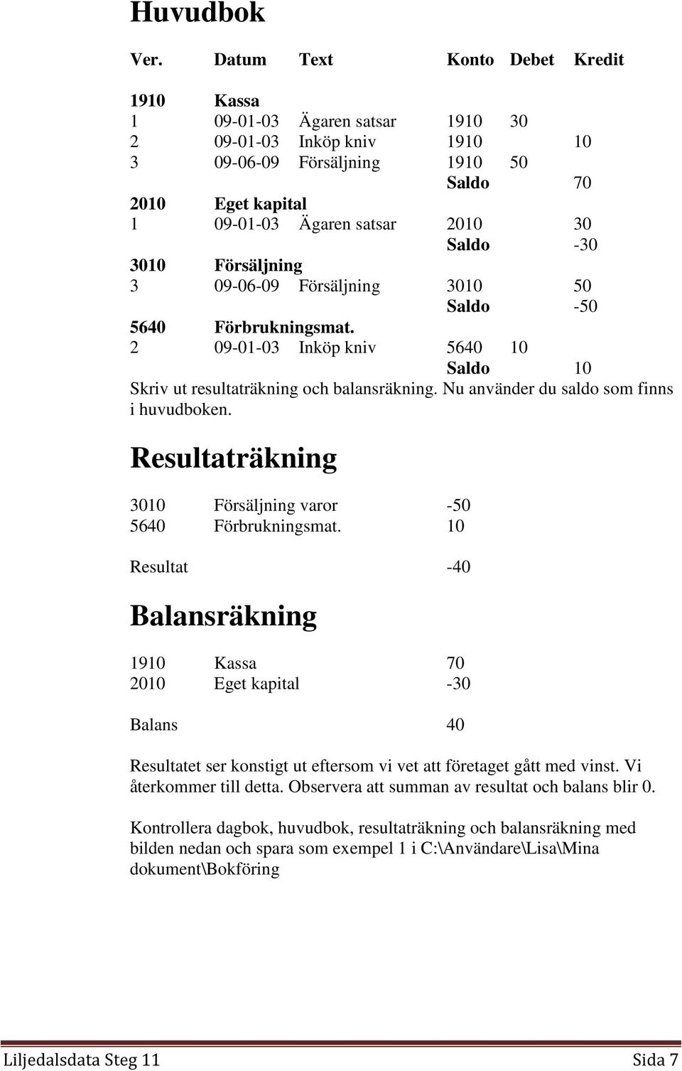 Nu använder du saldo som finns i huvudboken. Resultaträkning 3010 Försäljning varor -50 5640 Förbrukningsmat.