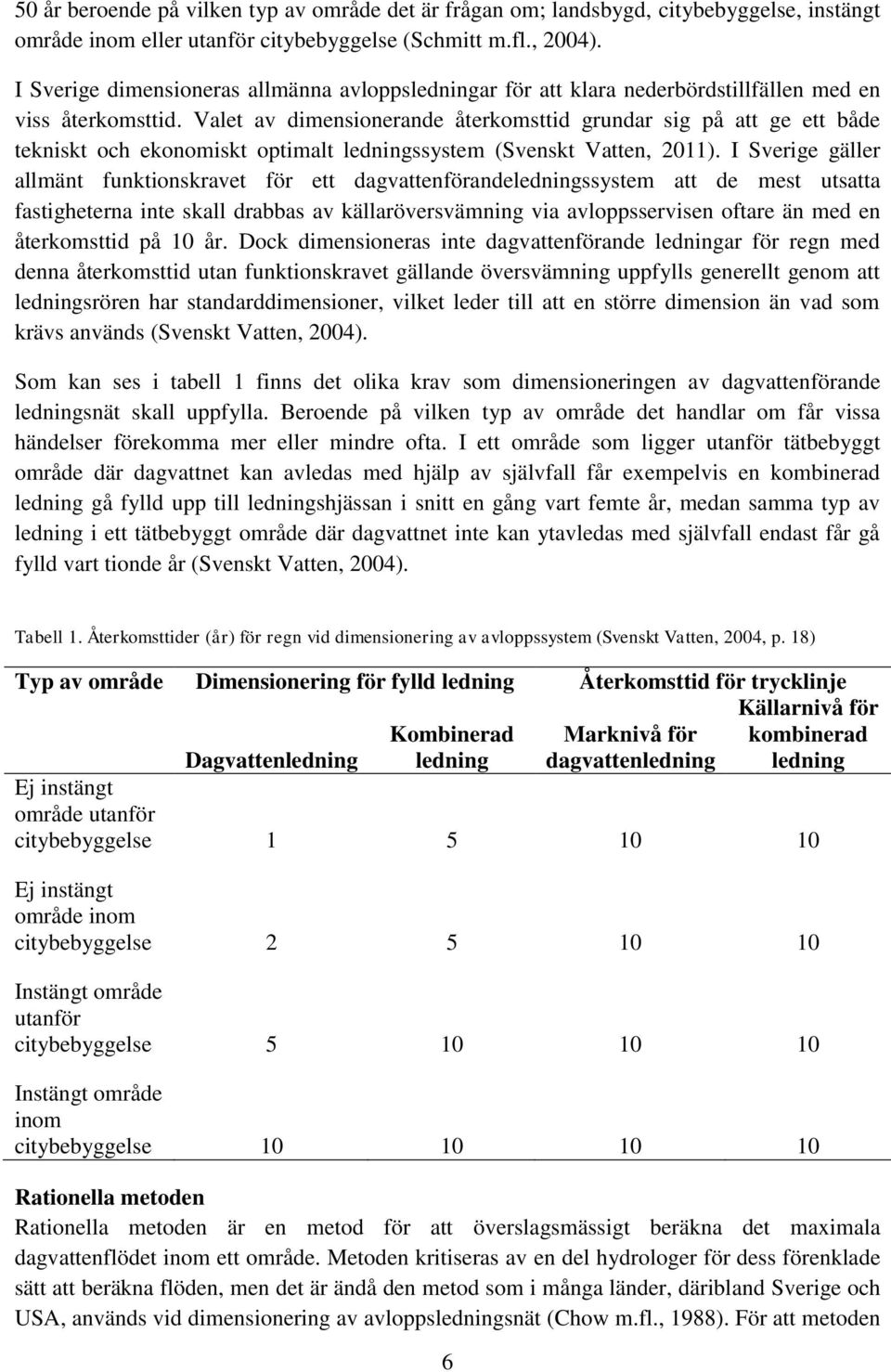 Valet av dimensionerande återkomsttid grundar sig på att ge ett både tekniskt och ekonomiskt optimalt ledningssystem (Svenskt Vatten, 2011).