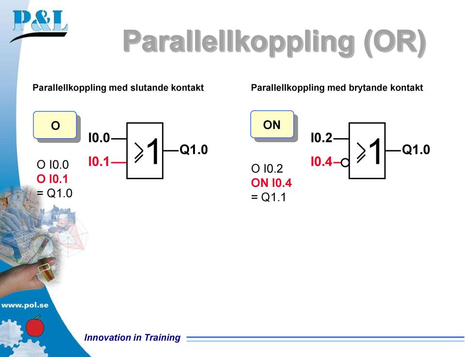 brytande kontakt O O I0.0 O I0.1 = Q1.0 ON I0.