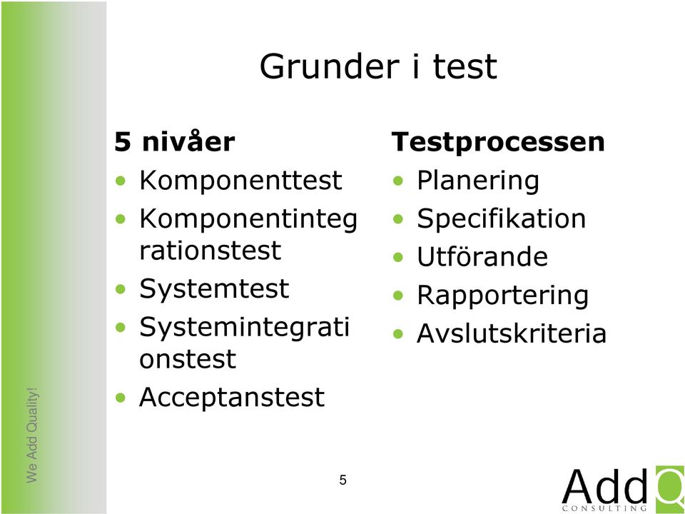 Systemintegrati onstest Acceptanstest 5