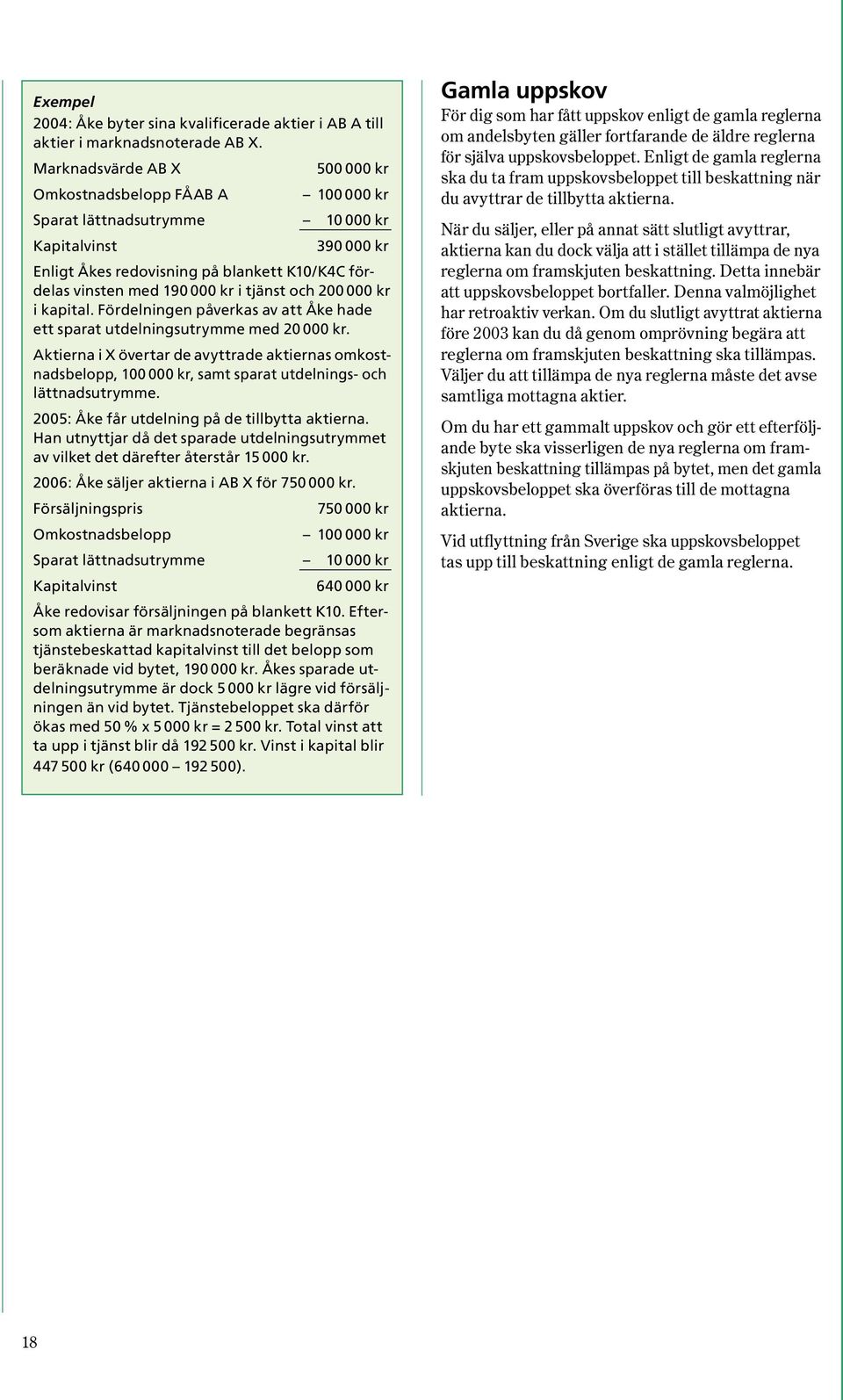 tjänst och 200 000 kr i kapital. Fördelningen påverkas av att Åke hade ett sparat utdelningsutrymme med 20 000 kr.