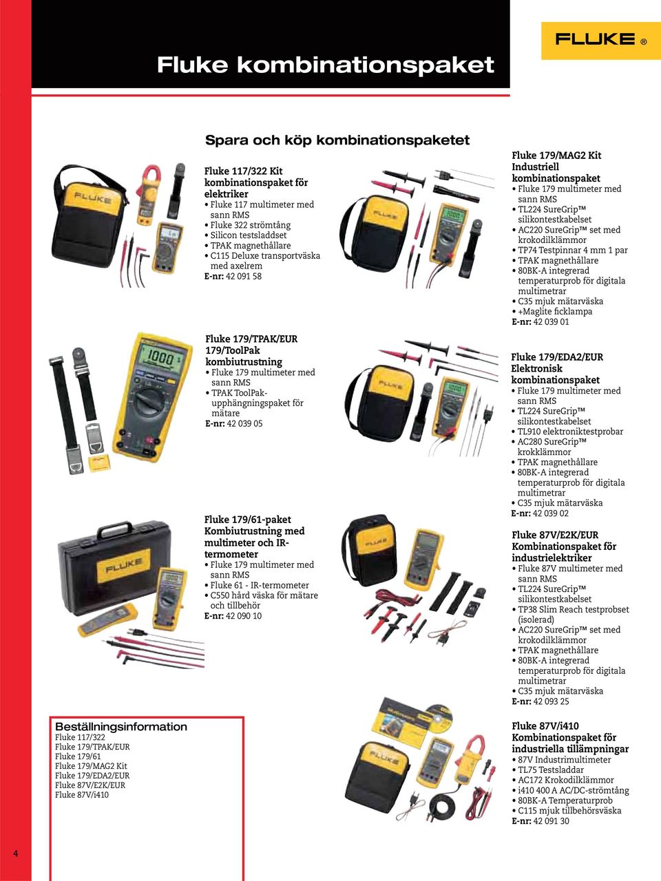 039 05 Fluke 179/61-paket Kombiutrustning med multimeter och IRtermometer Fluke 179 multimeter med sann RMS Fluke 61 - IR-termometer C550 hård väska för mätare och tillbehör E-nr: 42 090 10 Fluke