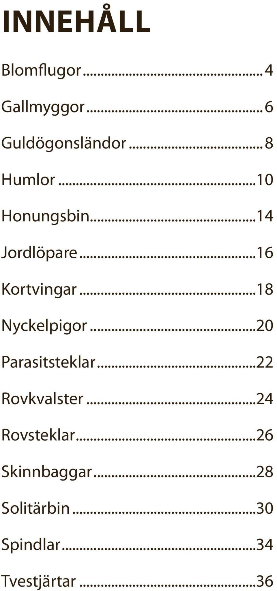 ..18 Nyckelpigor...20 Parasitsteklar...22 Rovkvalster.