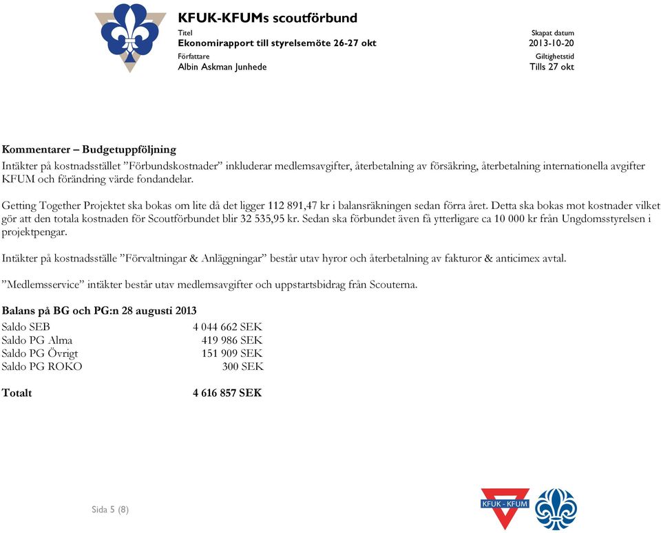 Getting Together Projektet ska bokas om lite då det ligger 112 891,47 kr i balansräkningen sedan förra året.