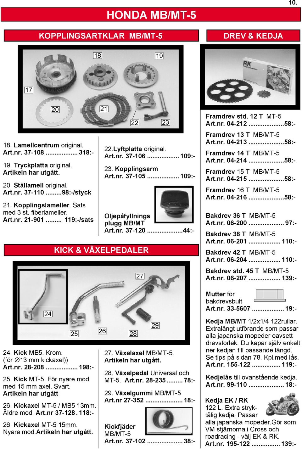 med 15 mm axel. Svart. Artikeln har utgått 26. Kickaxel MT-5 / MB5 13mm. Äldre mod. Art.nr 37-128. 118:- 26. Kickaxel MT-5 15mm. Nyare mod.artikeln har utgått. 21 22 KICK & VÄXELPEDALER 22.