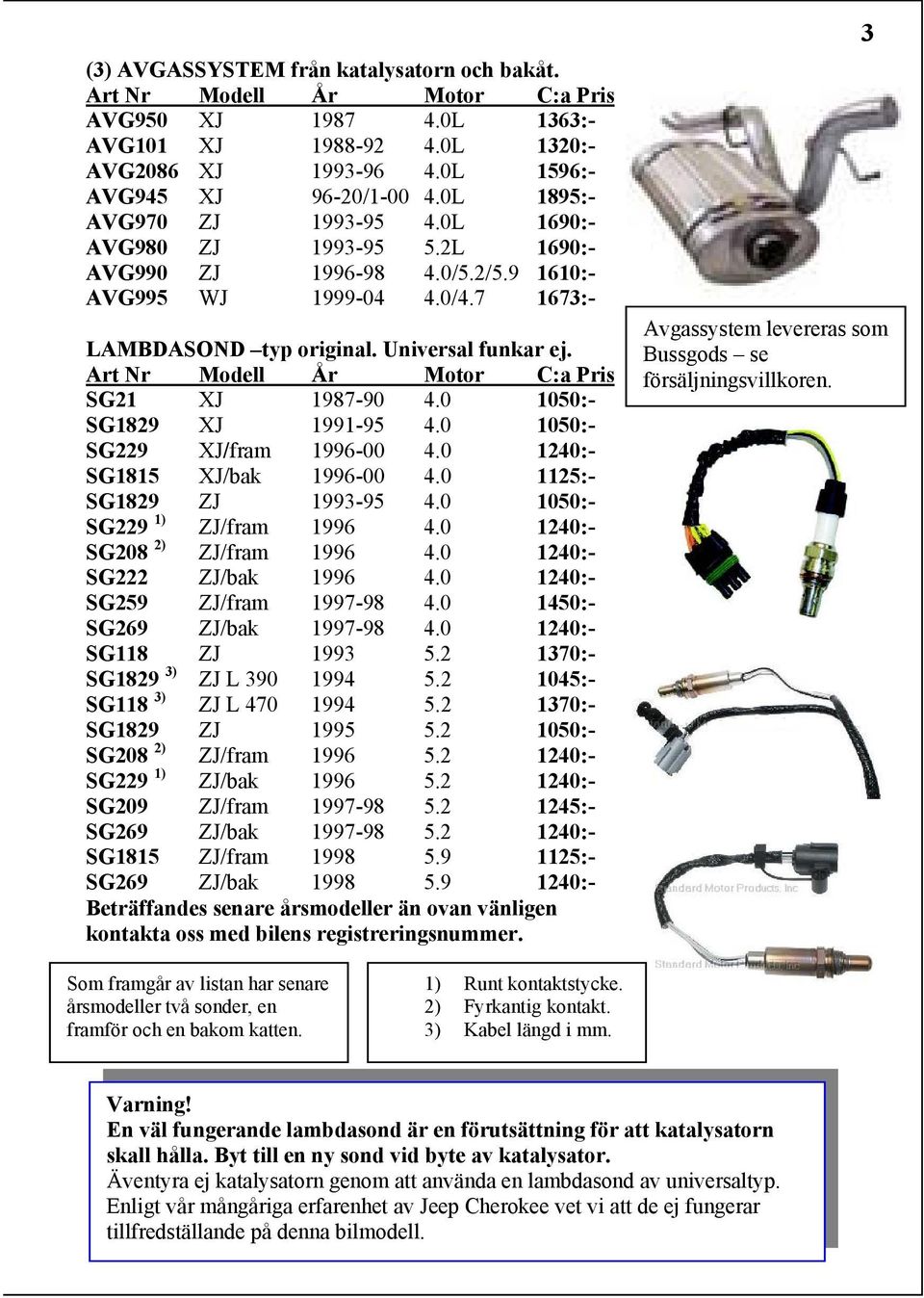 0 1050:- SG1829 XJ 1991-95 4.0 1050:- SG229 XJ/fram 1996-00 4.0 1240:- SG1815 XJ/bak 1996-00 4.0 1125:- SG1829 ZJ 1993-95 4.0 1050:- SG229 1) ZJ/fram 1996 4.0 1240:- SG208 2) ZJ/fram 1996 4.