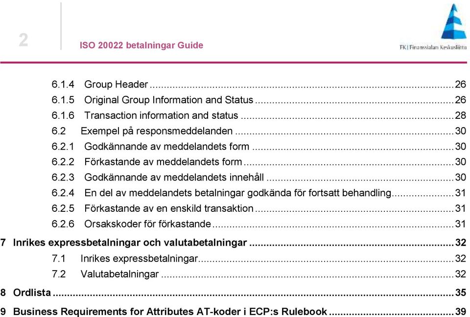 .. 31 6.2.5 Förkastande av en enskild transaktion... 31 6.2.6 Orsakskoder för förkastande... 31 7 Inrikes expressbetalningar och valutabetalningar... 32 7.