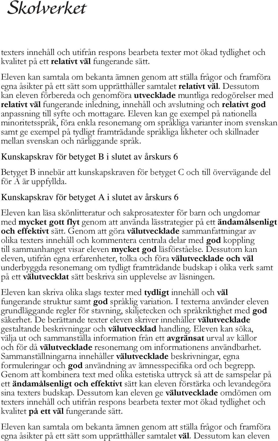 Dessutom kan eleven förbereda och genomföra utvecklade muntliga redogörelser med relativt väl fungerande inledning, innehåll och avslutning och relativt god anpassning till syfte och mottagare.