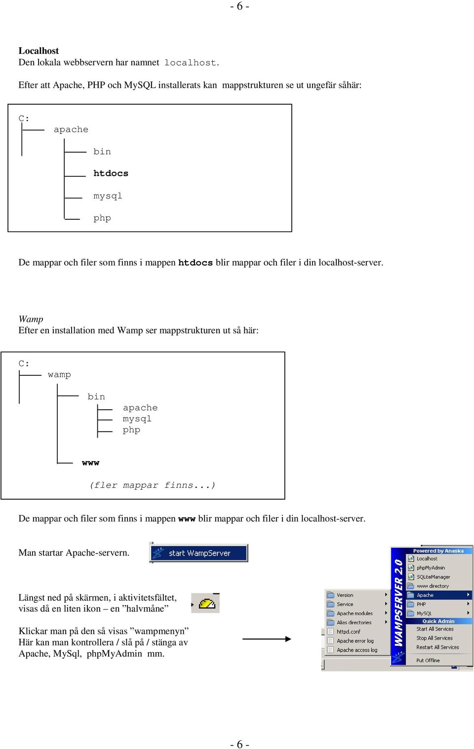 och filer i din localhost-server. Wamp Efter en installation med Wamp ser mappstrukturen ut så här: C: wamp bin apache mysql php www (fler mappar finns.