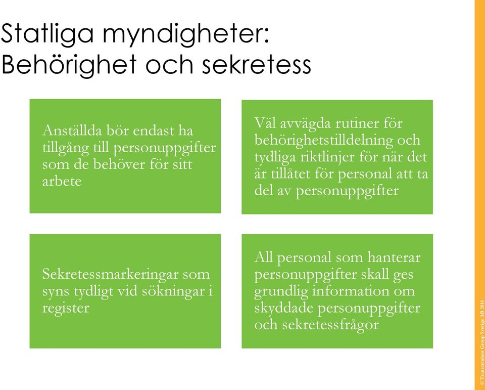 tillåtet för personal att ta del av personuppgifter Sekretessmarkeringar som syns tydligt vid sökningar i