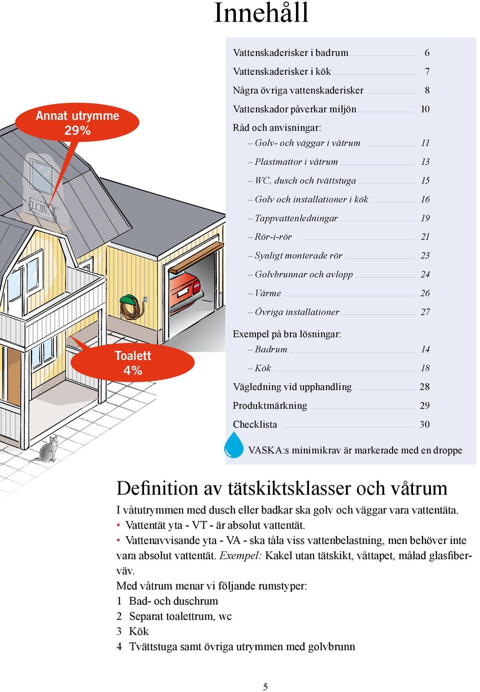 installationer 27 Toalett 4% Exempel på bra lösningar: Badrum 14 Kök 18 Vägledning vid upphandling 28 Produktmärkning 29 Checklista 30 VASKA:s minimikrav är markerade med en droppe Definition av