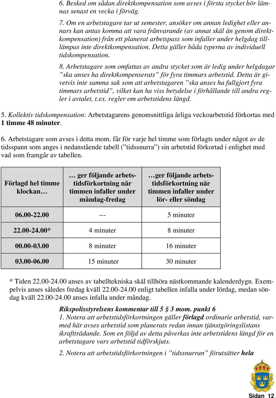 under helgdag tilllämpas inte direktkompensation. Detta gäller båda typerna av individuell tidskompensation. 8.