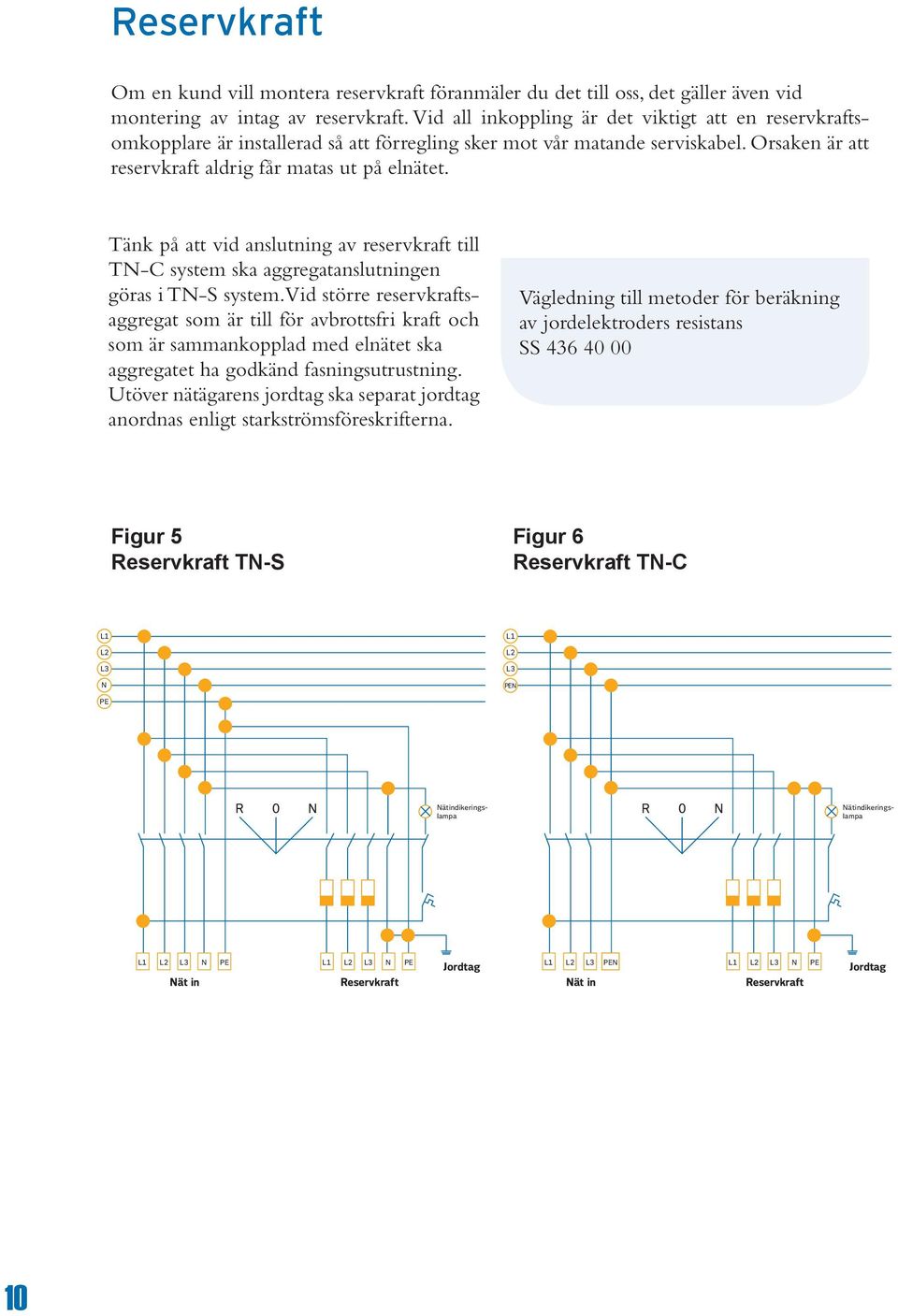 Tänk på att vid anslutning av reservkraft till TN-C system ska aggregatanslutningen göras i TN-S system.
