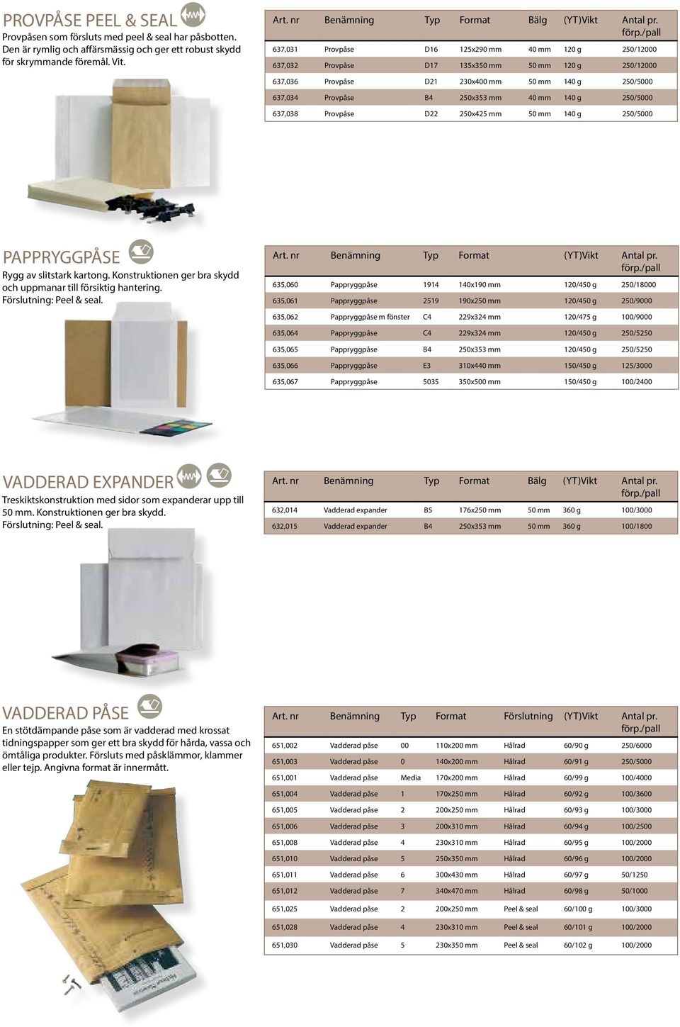 /pall 637,031 Provpåse D16 125x290 mm 40 mm 120 g 250/12000 637,032 Provpåse D17 135x350 mm 50 mm 120 g 250/12000 637,036 Provpåse D21 230x400 mm 50 mm 140 g 250/5000 637,034 Provpåse B4 250x353 mm