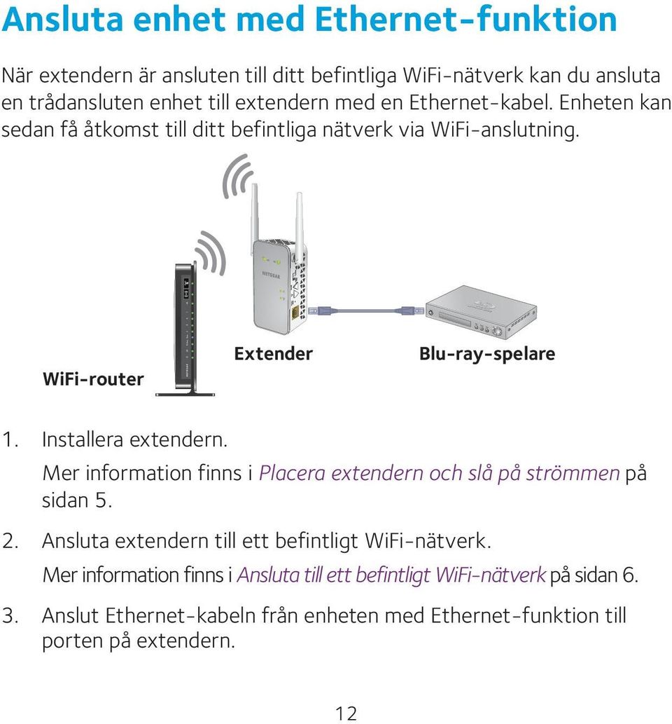 Installera extendern. Mer information finns i Placera extendern och slå på strömmen på sidan 5. 2. Ansluta extendern till ett befintligt WiFi-nätverk.