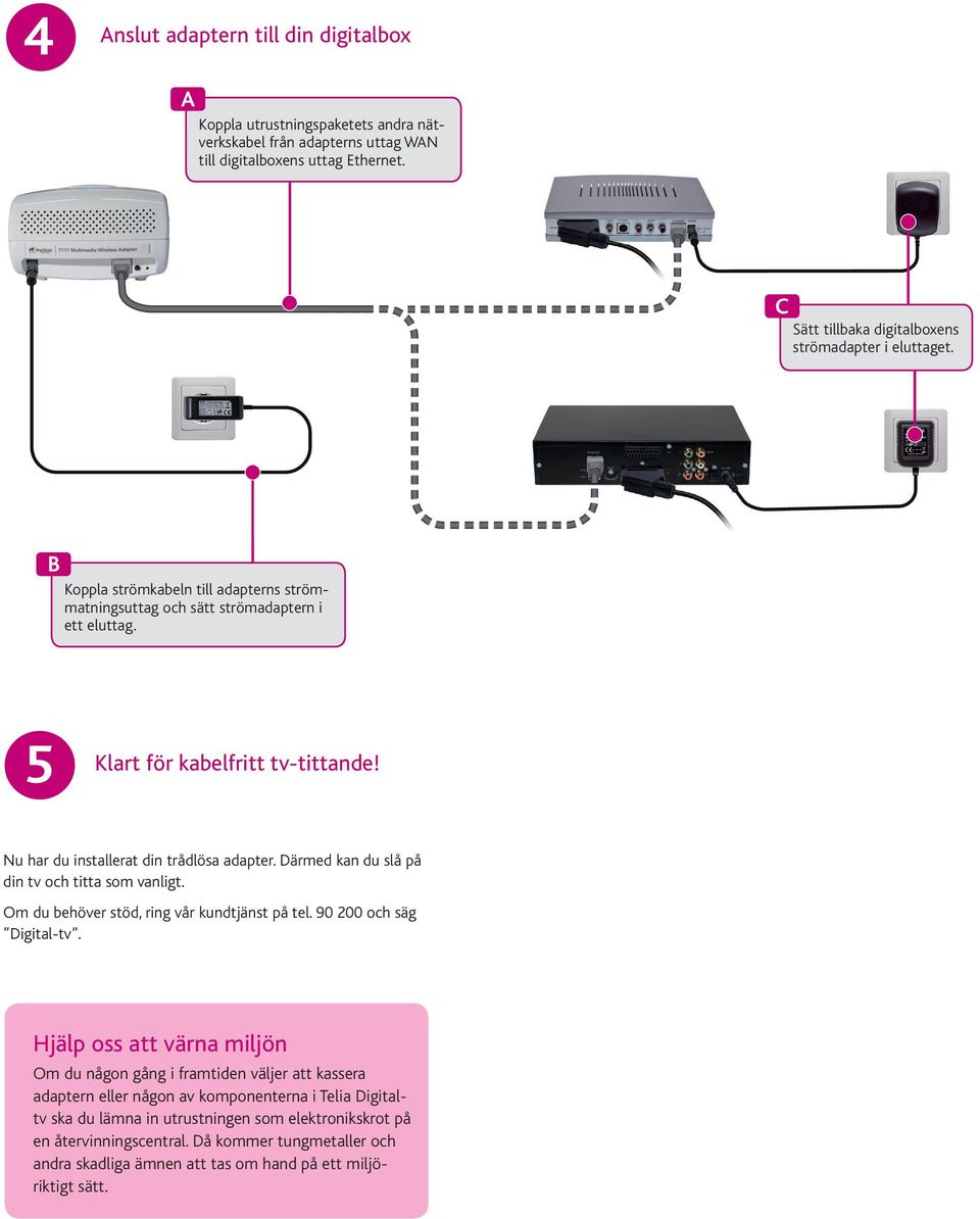 Därmed kan du slå på din tv och titta som vanligt. Om du behöver stöd, ring vår kundtjänst på tel. 90 200 och säg Digital-tv.